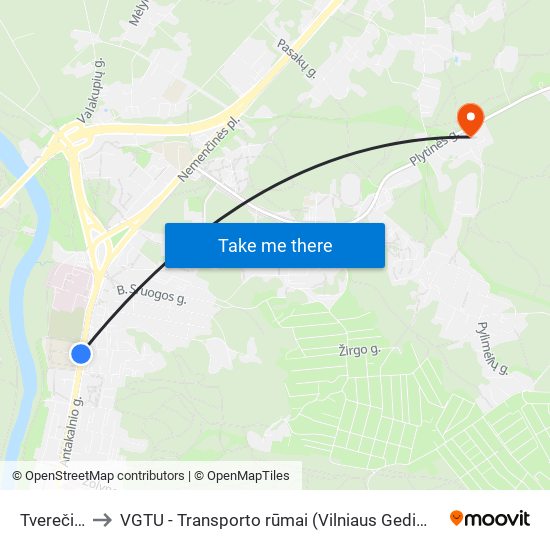 Tverečiaus St. to VGTU - Transporto rūmai (Vilniaus Gedimino technikos universitetas) map