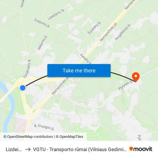 Lizdeikos St. to VGTU - Transporto rūmai (Vilniaus Gedimino technikos universitetas) map