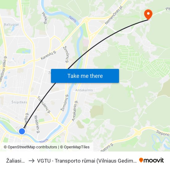 Žaliasis Tiltas to VGTU - Transporto rūmai (Vilniaus Gedimino technikos universitetas) map