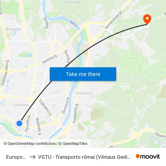 Europos Aikštė to VGTU - Transporto rūmai (Vilniaus Gedimino technikos universitetas) map