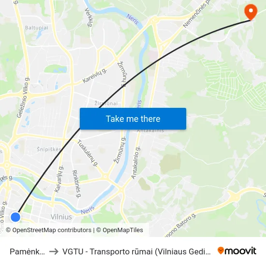 Pamėnkalnio St. to VGTU - Transporto rūmai (Vilniaus Gedimino technikos universitetas) map