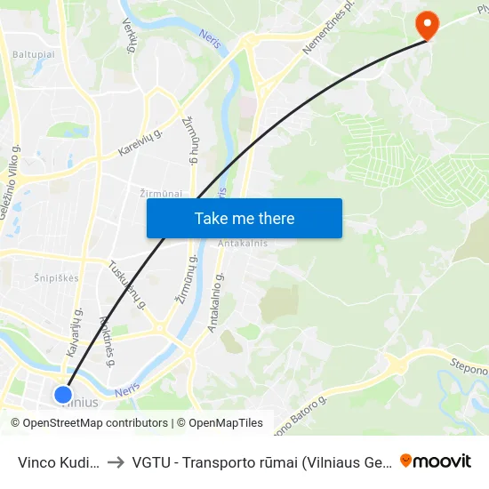 Vinco Kudirkos Aikštė to VGTU - Transporto rūmai (Vilniaus Gedimino technikos universitetas) map
