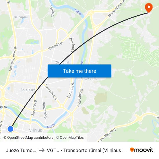 Juozo Tumo-Vaižganto St. to VGTU - Transporto rūmai (Vilniaus Gedimino technikos universitetas) map