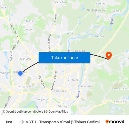 Justiniškės to VGTU - Transporto rūmai (Vilniaus Gedimino technikos universitetas) map