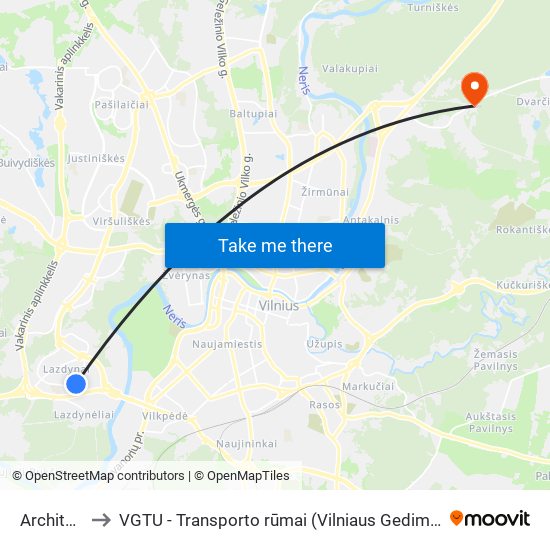 Architektų St. to VGTU - Transporto rūmai (Vilniaus Gedimino technikos universitetas) map