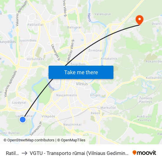 Ratilių St. to VGTU - Transporto rūmai (Vilniaus Gedimino technikos universitetas) map