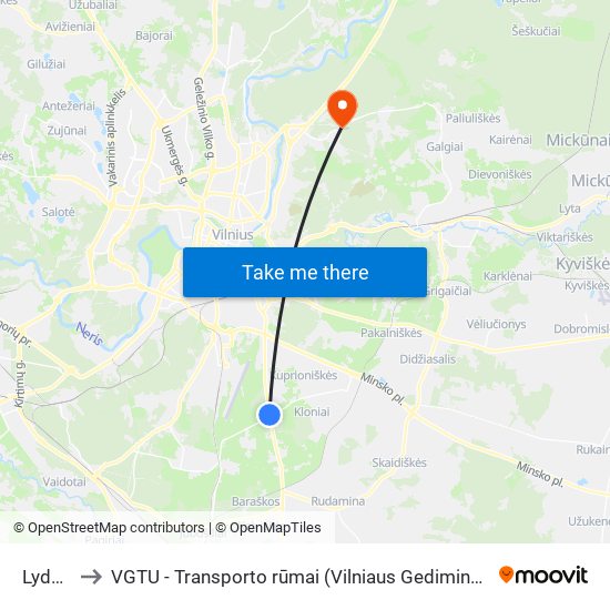 Lydos St. to VGTU - Transporto rūmai (Vilniaus Gedimino technikos universitetas) map