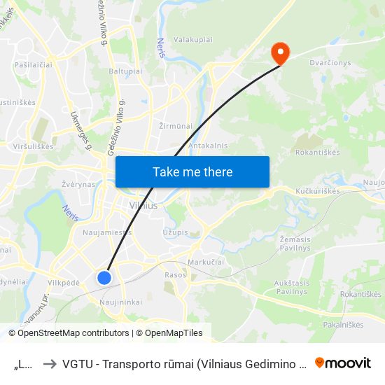 „Lelija“ to VGTU - Transporto rūmai (Vilniaus Gedimino technikos universitetas) map