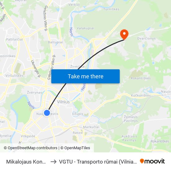 Mikalojaus Konstantino Čiurlionio St. to VGTU - Transporto rūmai (Vilniaus Gedimino technikos universitetas) map