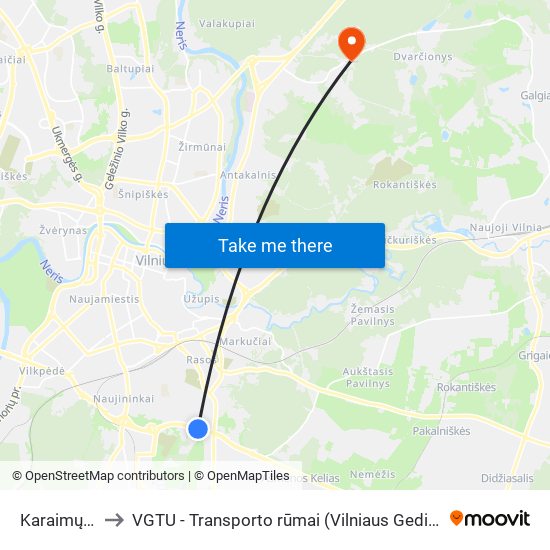 Karaimų Kapinės to VGTU - Transporto rūmai (Vilniaus Gedimino technikos universitetas) map