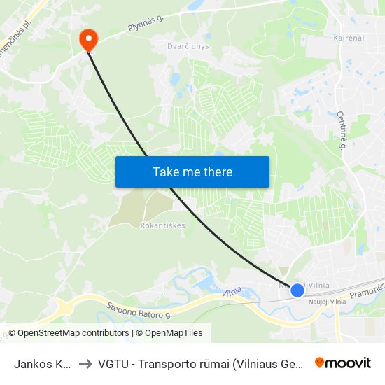 Jankos Kupalos St. to VGTU - Transporto rūmai (Vilniaus Gedimino technikos universitetas) map