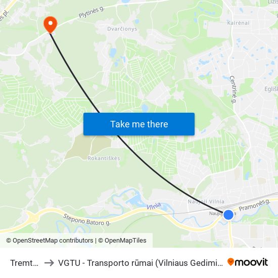 Tremtinių St. to VGTU - Transporto rūmai (Vilniaus Gedimino technikos universitetas) map