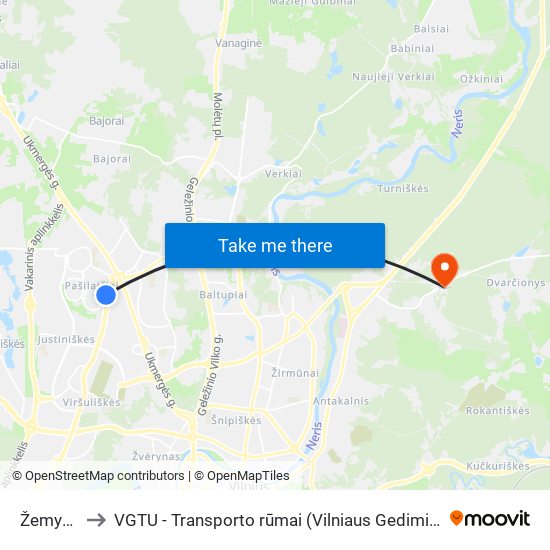 Žemynos St. to VGTU - Transporto rūmai (Vilniaus Gedimino technikos universitetas) map