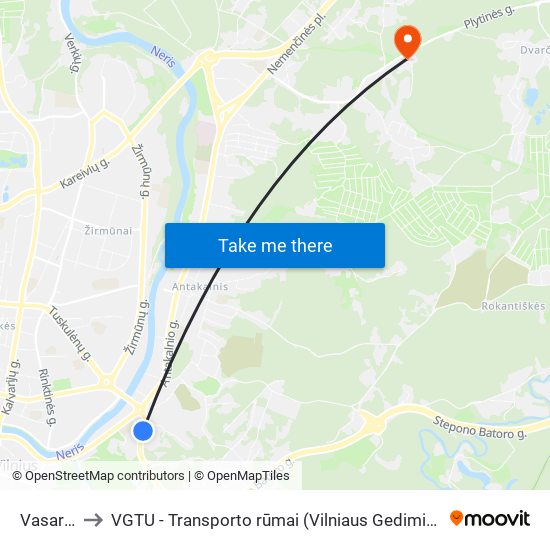 Vasaros St. to VGTU - Transporto rūmai (Vilniaus Gedimino technikos universitetas) map