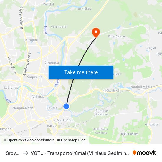Srovės St. to VGTU - Transporto rūmai (Vilniaus Gedimino technikos universitetas) map