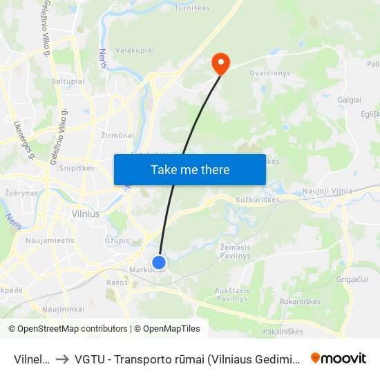 Vilnelės St. to VGTU - Transporto rūmai (Vilniaus Gedimino technikos universitetas) map