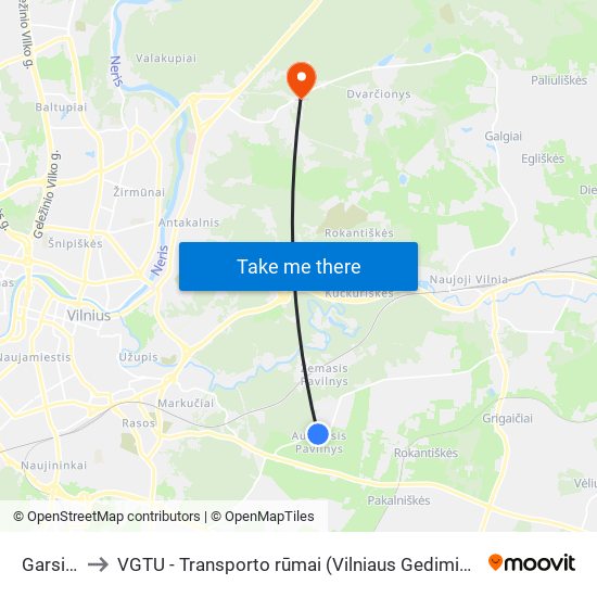 Garsioji St. to VGTU - Transporto rūmai (Vilniaus Gedimino technikos universitetas) map