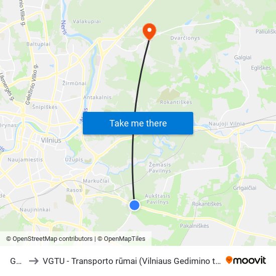 Guriai to VGTU - Transporto rūmai (Vilniaus Gedimino technikos universitetas) map