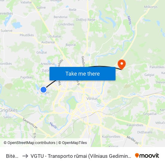 Bitėnų St. to VGTU - Transporto rūmai (Vilniaus Gedimino technikos universitetas) map