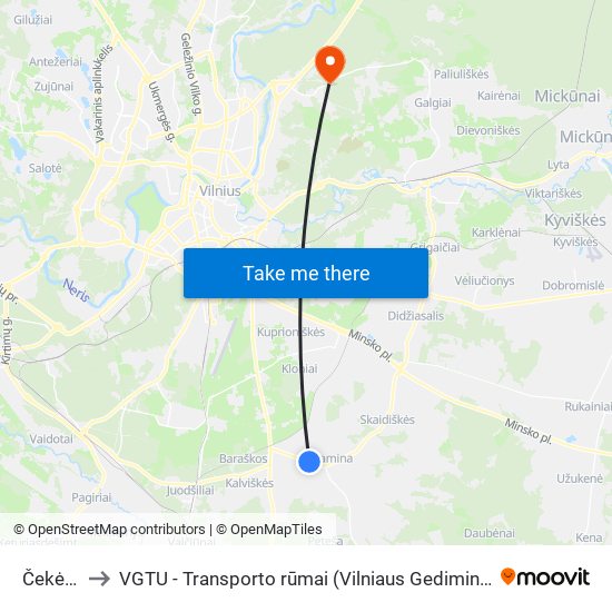 Čekėnų St. to VGTU - Transporto rūmai (Vilniaus Gedimino technikos universitetas) map