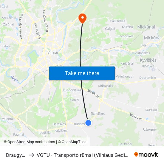 Draugystės St. to VGTU - Transporto rūmai (Vilniaus Gedimino technikos universitetas) map