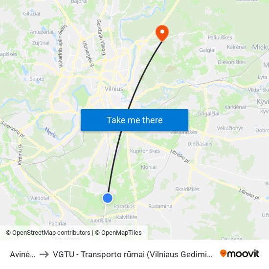 Avinėlių St. to VGTU - Transporto rūmai (Vilniaus Gedimino technikos universitetas) map