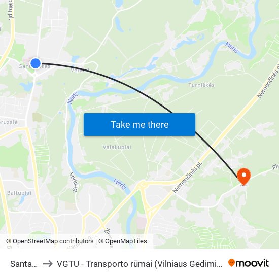 Santariškės to VGTU - Transporto rūmai (Vilniaus Gedimino technikos universitetas) map