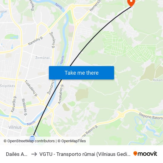 Dailės Akademija to VGTU - Transporto rūmai (Vilniaus Gedimino technikos universitetas) map