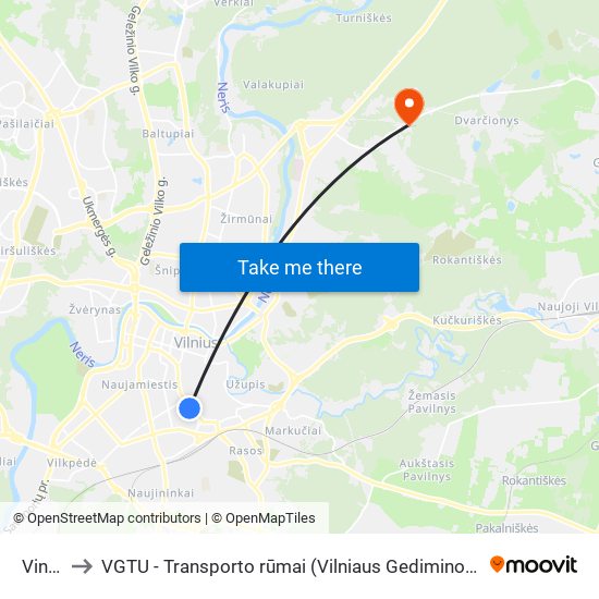 Vingriai to VGTU - Transporto rūmai (Vilniaus Gedimino technikos universitetas) map