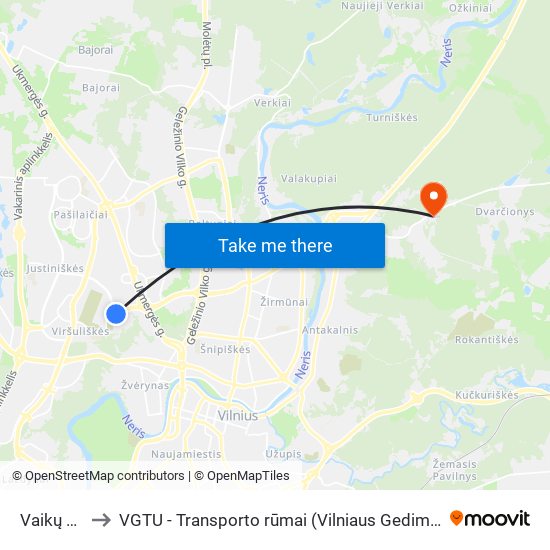 Vaikų Kaimas to VGTU - Transporto rūmai (Vilniaus Gedimino technikos universitetas) map