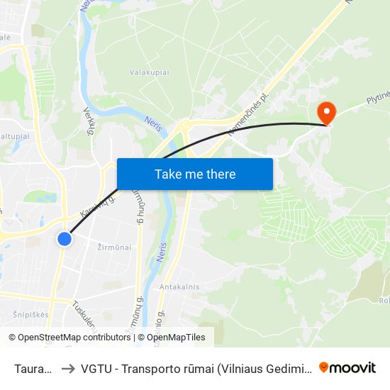 Tauragnų St. to VGTU - Transporto rūmai (Vilniaus Gedimino technikos universitetas) map