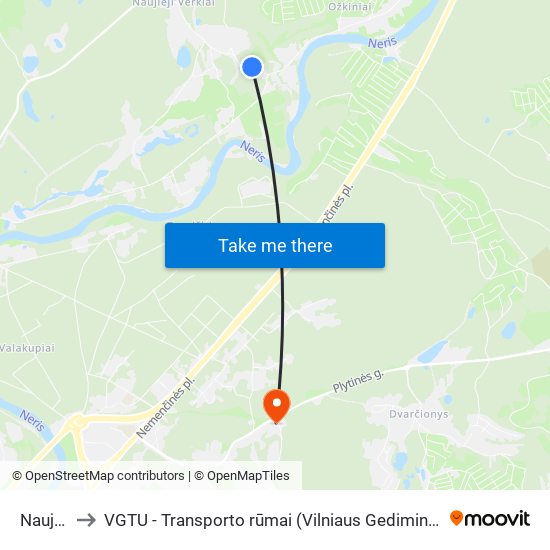 Naujoji St. to VGTU - Transporto rūmai (Vilniaus Gedimino technikos universitetas) map