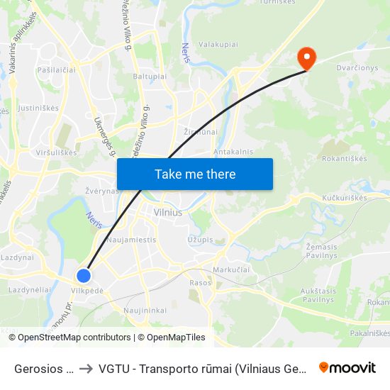 Gerosios Vilties St. to VGTU - Transporto rūmai (Vilniaus Gedimino technikos universitetas) map