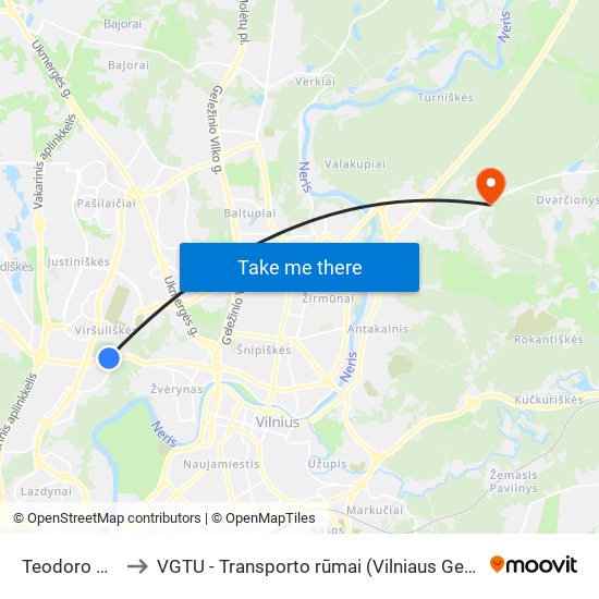 Teodoro Narbuto St. to VGTU - Transporto rūmai (Vilniaus Gedimino technikos universitetas) map