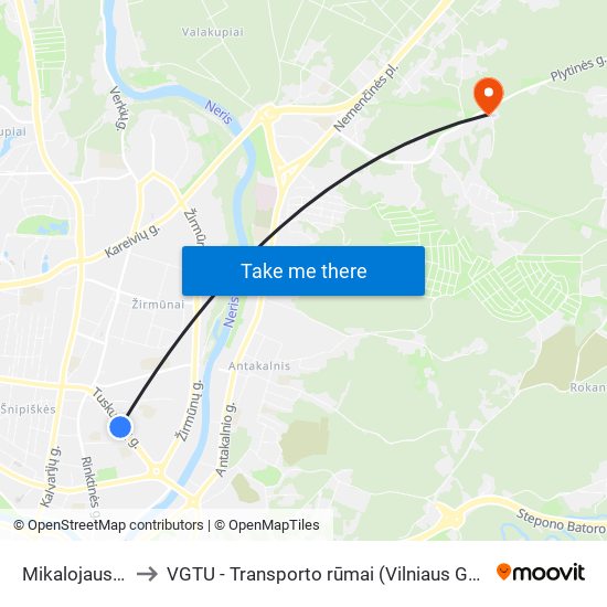 Mikalojaus Katkaus St. to VGTU - Transporto rūmai (Vilniaus Gedimino technikos universitetas) map