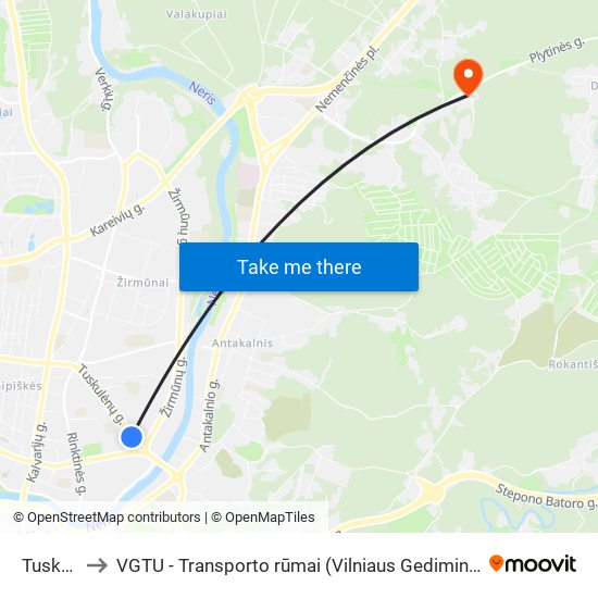 Tuskulėnai to VGTU - Transporto rūmai (Vilniaus Gedimino technikos universitetas) map