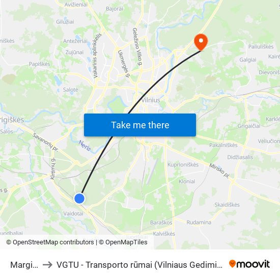 Margirio St. to VGTU - Transporto rūmai (Vilniaus Gedimino technikos universitetas) map
