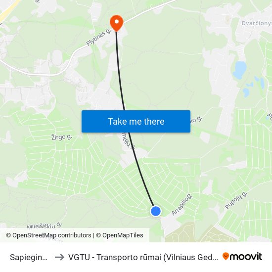 Sapieginės Miškas to VGTU - Transporto rūmai (Vilniaus Gedimino technikos universitetas) map