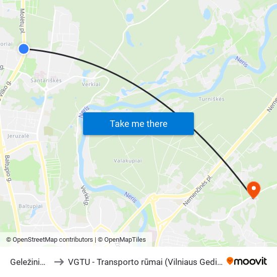 Geležinio Vilko St. to VGTU - Transporto rūmai (Vilniaus Gedimino technikos universitetas) map