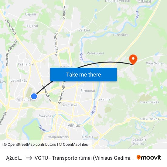 Ąžuolyno St. to VGTU - Transporto rūmai (Vilniaus Gedimino technikos universitetas) map