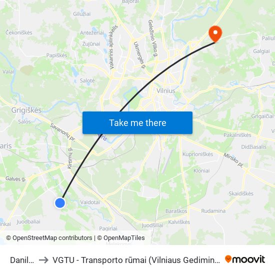 Daniliškės to VGTU - Transporto rūmai (Vilniaus Gedimino technikos universitetas) map