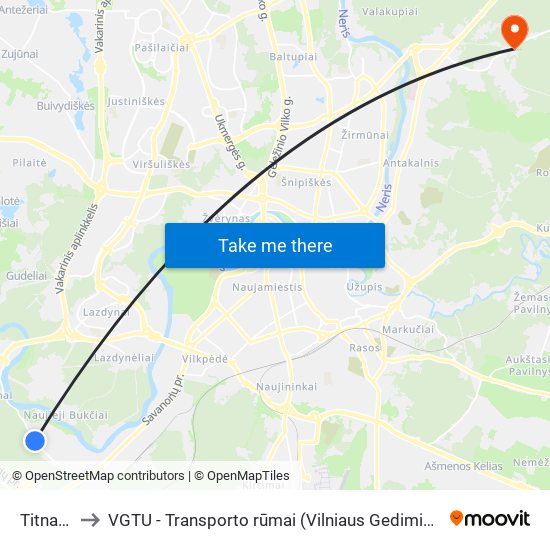 Titnago St. to VGTU - Transporto rūmai (Vilniaus Gedimino technikos universitetas) map