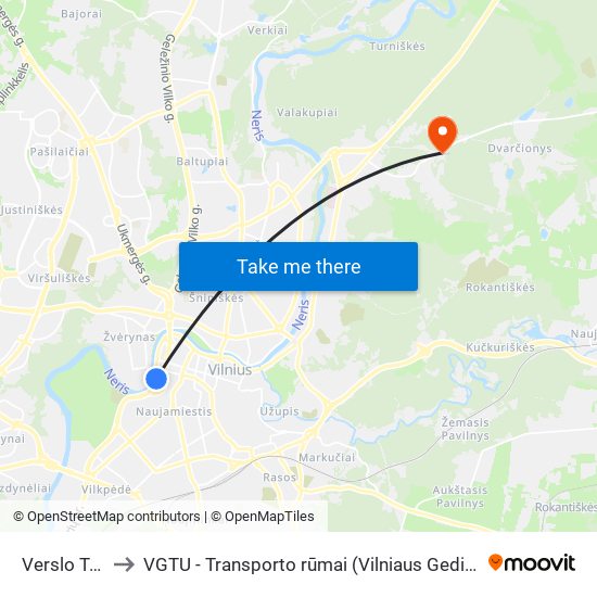 Verslo Trikampis to VGTU - Transporto rūmai (Vilniaus Gedimino technikos universitetas) map