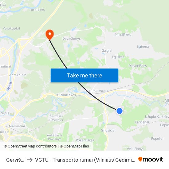 Gerviškių St. to VGTU - Transporto rūmai (Vilniaus Gedimino technikos universitetas) map