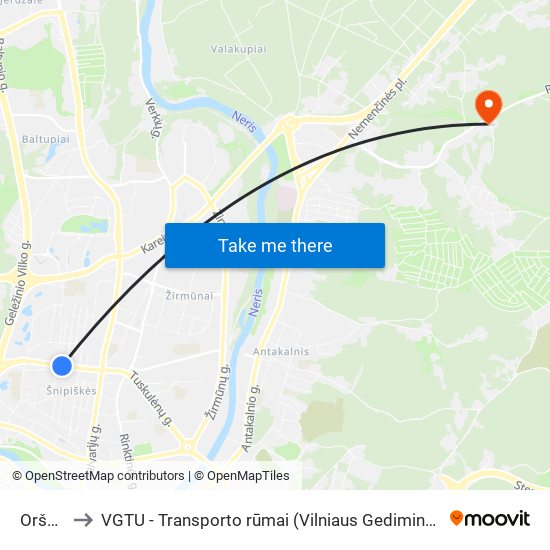 Oršos St. to VGTU - Transporto rūmai (Vilniaus Gedimino technikos universitetas) map