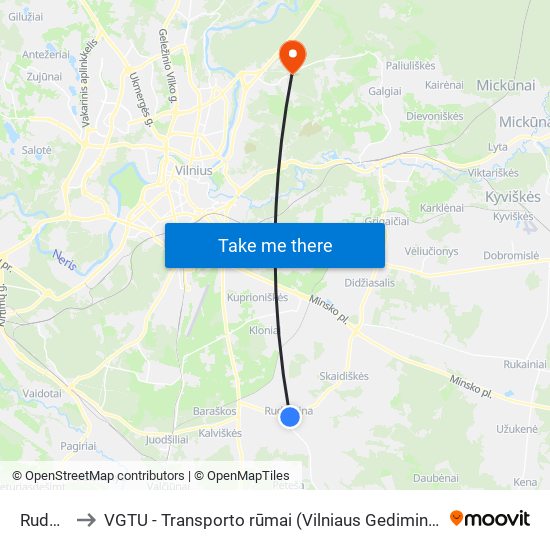 Rudamina to VGTU - Transporto rūmai (Vilniaus Gedimino technikos universitetas) map