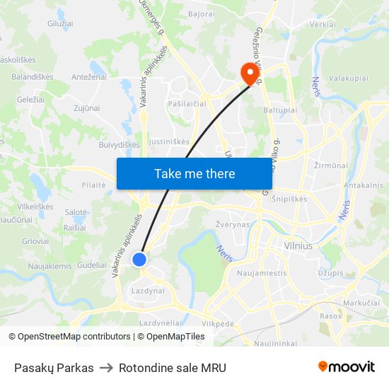 Pasakų Parkas to Rotondine sale MRU map