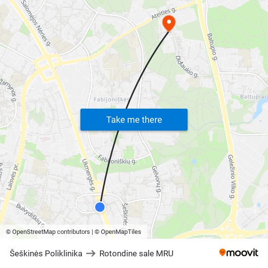 Šeškinės Poliklinika to Rotondine sale MRU map