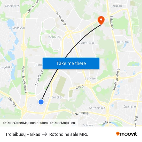 Troleibusų Parkas to Rotondine sale MRU map