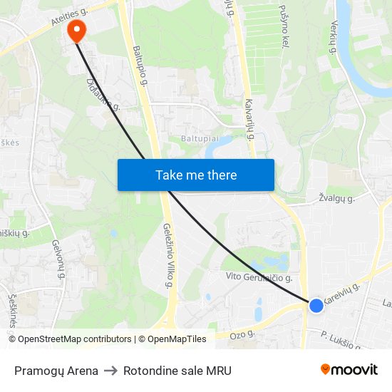 Pramogų Arena to Rotondine sale MRU map